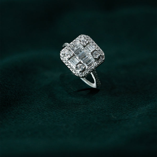 Square Halo Baguette Ring