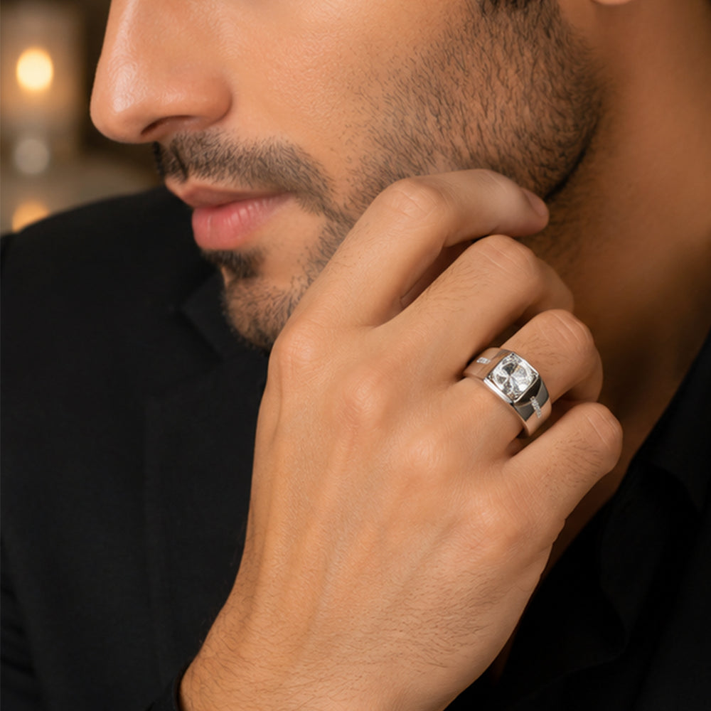 925 Sterling Silver Men's Solitaire Ring