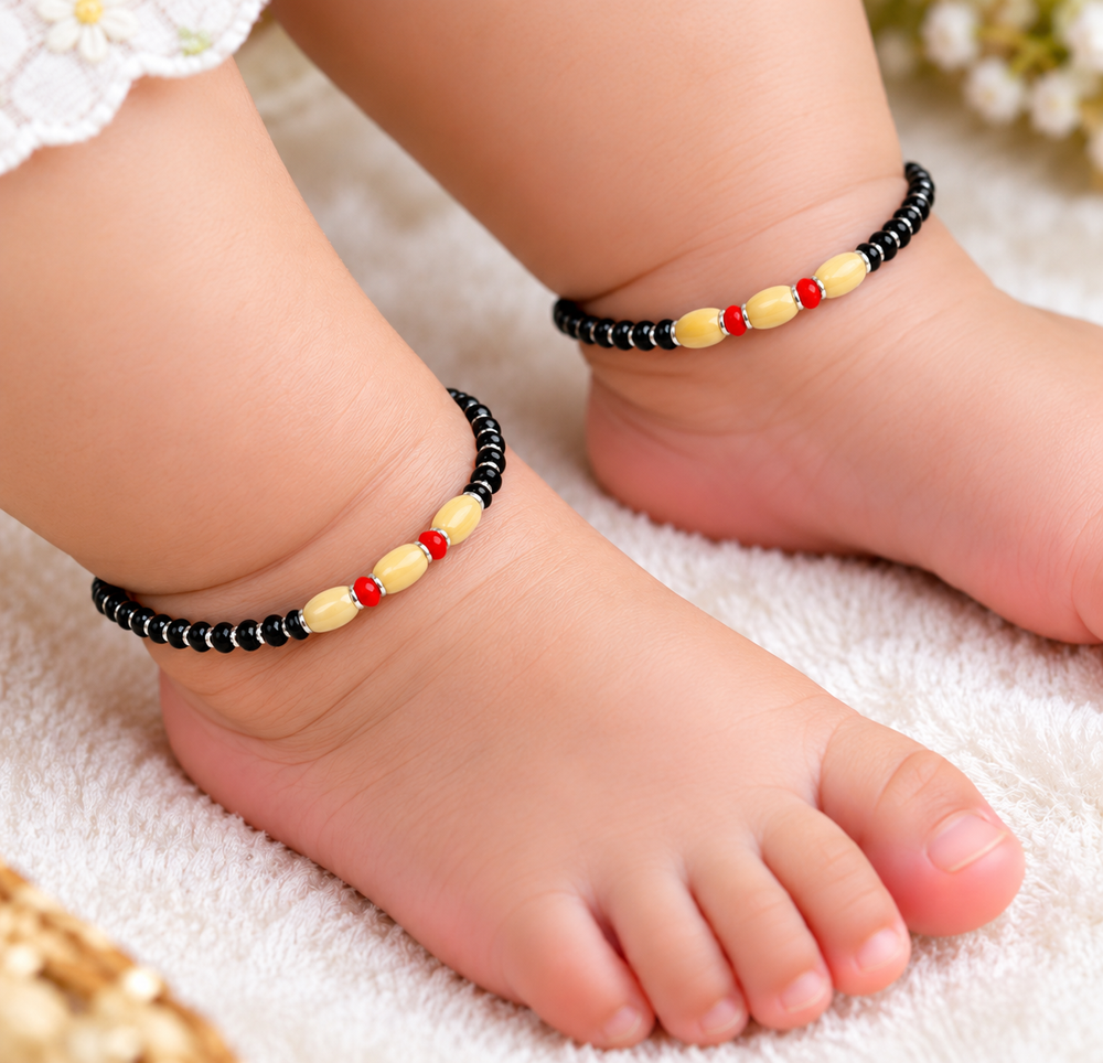 Black Beaded Baby Anklet